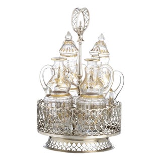 Lisbon Crown Silver Cruet Set, 19th Century, Set of 5 For Sale
