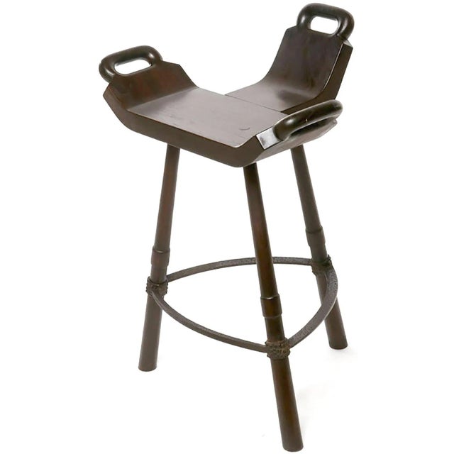 Asian Pair of Primitive Asian Birthing Chair Inspired Bar Stools For Sale - Image 3 of 7