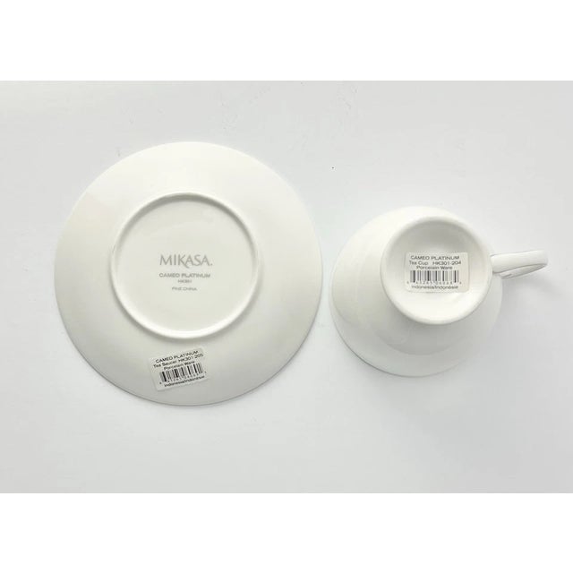 2010s Mikasa “Cameo Platinum” Set of 8 Bone China Teacups & Saucers - 16pcs For Sale - Image 5 of 7
