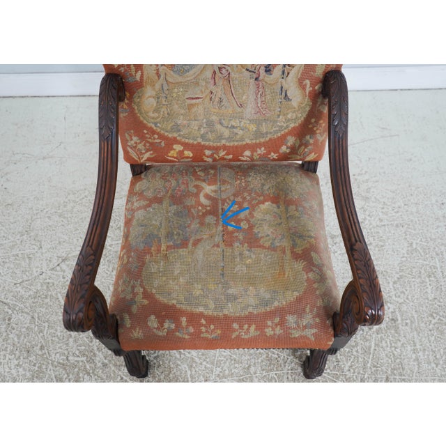 Pair of Antique Louis XVI Fauteuils Needlepoint Open Arm Chairs For Sale - Image 13 of 18