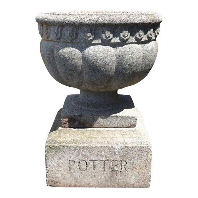 Antique Melon Ribbed Hardstone Garden Urn C1900 For Sale - Image 4 of 4