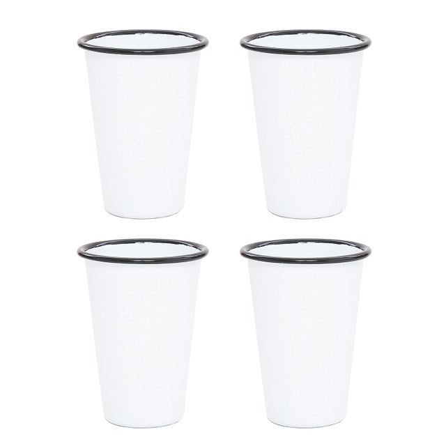 Crow Canyon Home Enamelware, Vintage 14 oz. Tumblers in White with Black Rim - Set of 4 For Sale In San Francisco - Image 6 of 6
