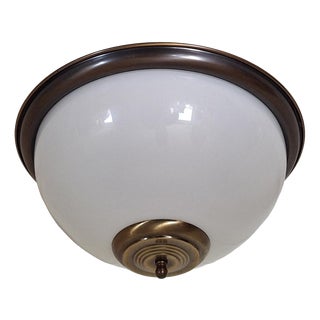 Vintage Ceiling Lamp with a Patinated Brass Frame and Opaque White Glass Shade by Honsel, 1990s For Sale