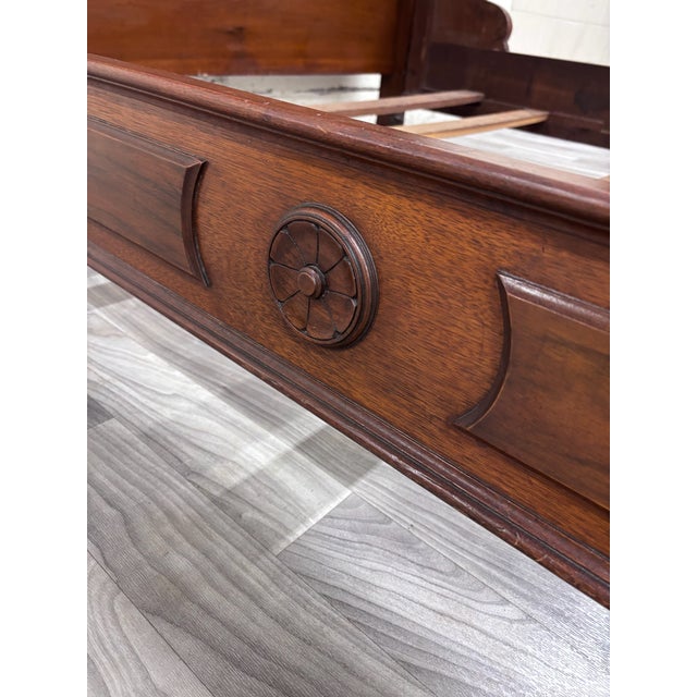 Antique Full Size Victorian Monumental Carved Walnut Burl Wood Bed For Sale - Image 11 of 13