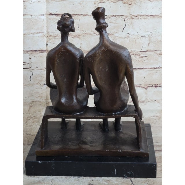 Metal Mid 20th Century King and Queen by Henry Moore Abstract Surreal Man & Woman on Bench Statue Sculpture 12" x 9" For Sale - Image 7 of 10