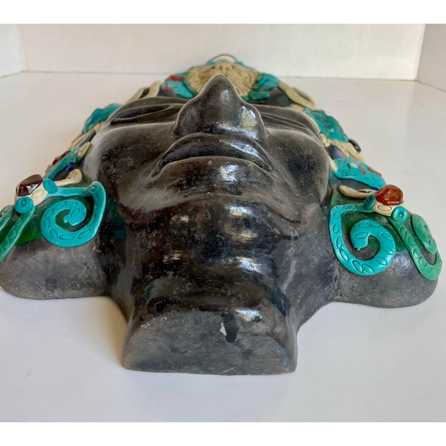 Gray Vintage Mexican Folk Art Ceramic & Stone Embellished Sculptural Wall Mask For Sale - Image 8 of 12