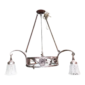 1910s French Art Deco Period Polished Steel Chandelier