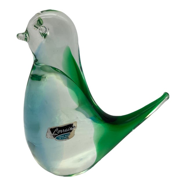 MCM Art Glass Bird Figurine Lorraine Glass Paperweight Made in Canada For Sale