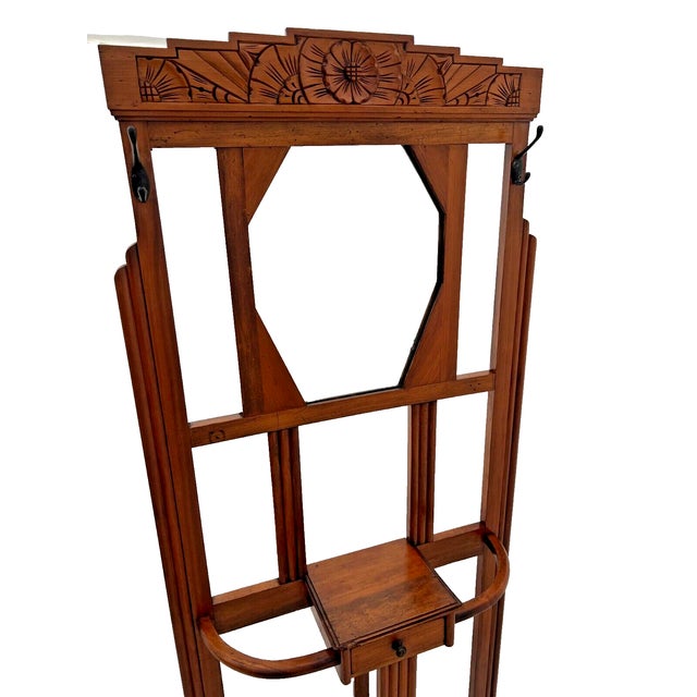 Early 20th Century Art Deco Hall Tree, Mirror, Wormhole Maple Chairish
