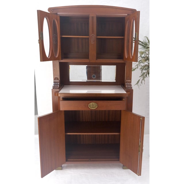 Art Deco French Art Nouveau Deco Walnut & Burl Wood 78" Tall Cupboard China Cabinet MINT For Sale - Image 3 of 13