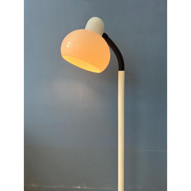 Mid Century Space Age Mushroom Floor Lamp by Hala Zeist. The white acrylic mushroom shade can easily be adjusted in...