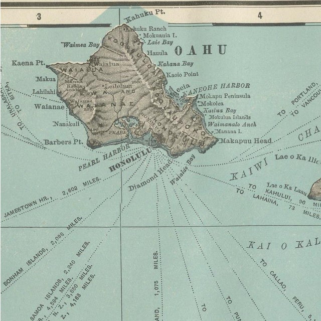 Antique Map of Hawaii with Oahu and Honolulu by Rand McNally, 1899 For Sale - Image 4 of 12