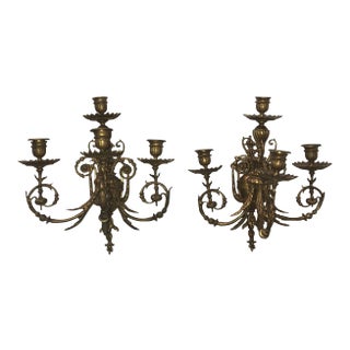 1950s Hollywood Regency Brass Wall Sconces - a Pair For Sale