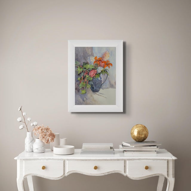 "Bouquet With Currant Sprigs" Original Impressionist Flower Still Life Watercolor on Paper Painting Art by Anna Novick, Framed For Sale In Los Angeles - Image 6 of 6