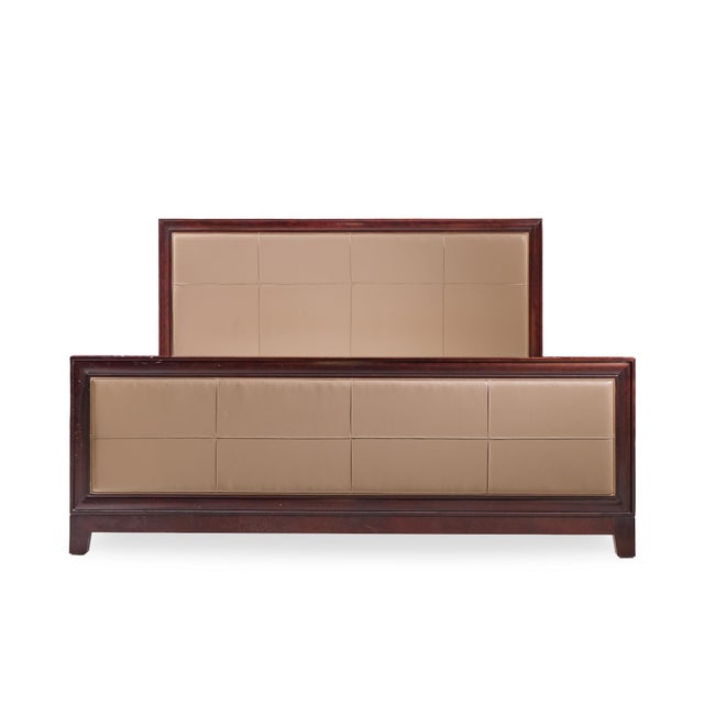 Barbara Barry for Baker Mahogany and Leather King Bed Frame This bed frame measures: 80.25 wide x 87 deep x 50.25 inches...