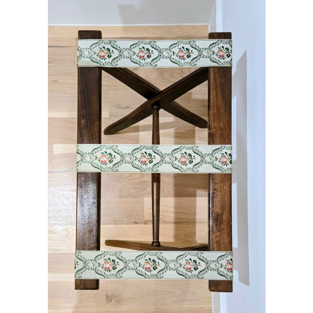 Vintage Wood Folding Luggage Stand W/Decorative Woven Tapestry Straps For Sale In Dallas - Image 6 of 7