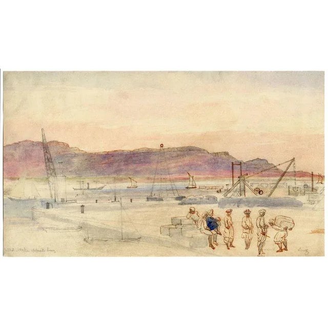 An original 1873 watercolour painting, A.H. Walker, Ataka Mountains, Suez Port, Egypt.An interesting large-format...