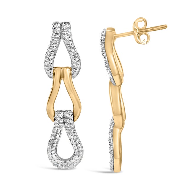 Haus of Brilliance Gold Vermeil 1/10 Cttw Diamond Bold Knot Link Earrings, Pair For Sale - Image 4 of 4