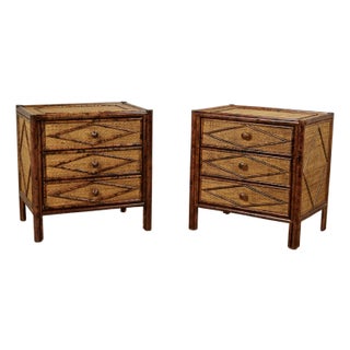 Pair of British Colonial Style Faux Bamboo Nightstands For Sale