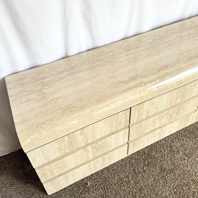 Postmodern 1980s Postmodern Faux Travertine Laminate Waterfall Dresser For Sale - Image 3 of 7