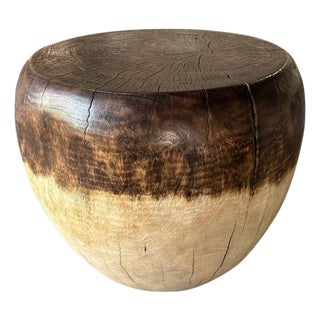 Andrianna Shamaris Drum Shape Mango Wood Side Table For Sale