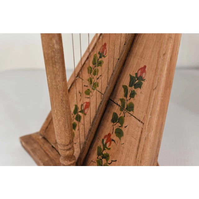Vintage Celtic Irish Table Harp Carved Painted With Floral Decoration For Sale - Image 10 of 15