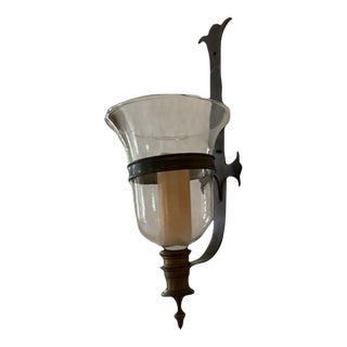 Vintage Large Brass Hurricane Sconce For Sale