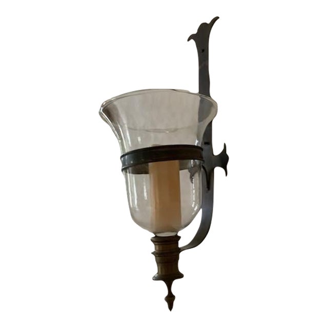 Vintage Large Brass Hurricane Sconce For Sale