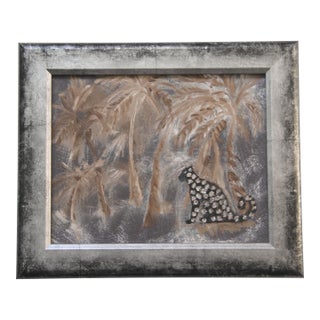 Leopard Abstract Tribal Tropical Landscape Minimalism Folk Art Original Oil Painting Cleo Plowden For Sale