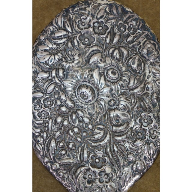 Antique Dominick & Haff Repousse Sterling Silver Beveled Hand Vanity Mirror 11" For Sale - Image 11 of 13