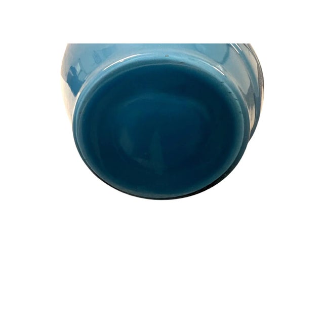 Turquoise Vintage Postmodern Large Turquoise Ribed Glass Vase, 1980s For Sale - Image 8 of 8