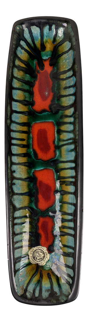 1950s Mid-Century Long Multi Color Ceramic Sushi Serving Dish