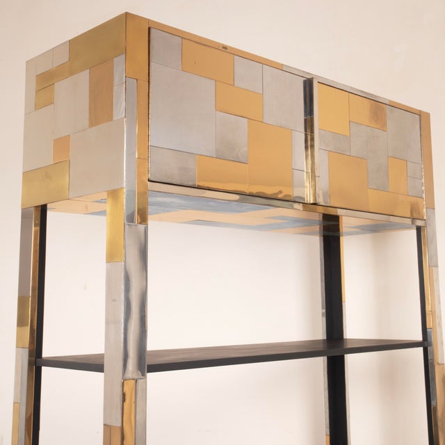 Cityscape Brass and Stainless Steel Bookcase by Paul Evans, 1971 For Sale - Image 6 of 18