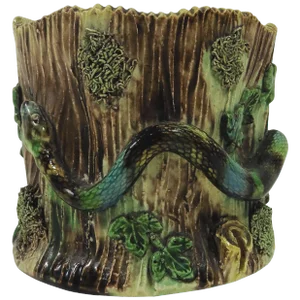 1880 Majolica Palissy Snake Vase