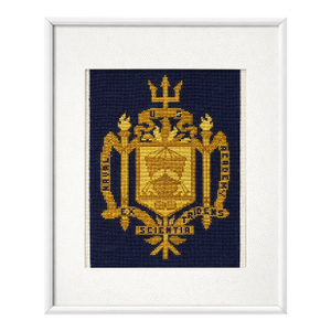Vintage u.s. Naval Academy Needlepoint Crest With Latin Mottoes, Framed