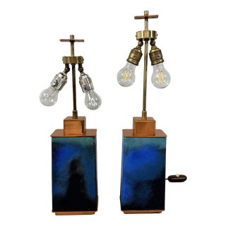 Large Blue Green Table Lamp Bases, 1960s, Set of 2 For Sale