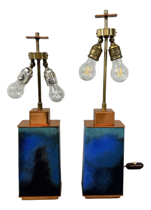 Large Blue Green Table Lamp Bases, 1960s, Set of 2