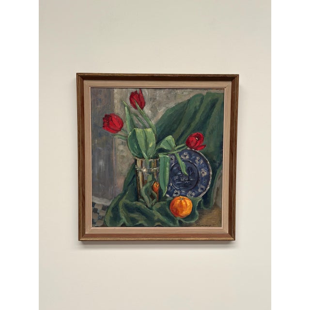 1950s J. Essen Loarp, Still Life with Tulips, 1957, Oil on Panel, Framed For Sale - Image 5 of 15