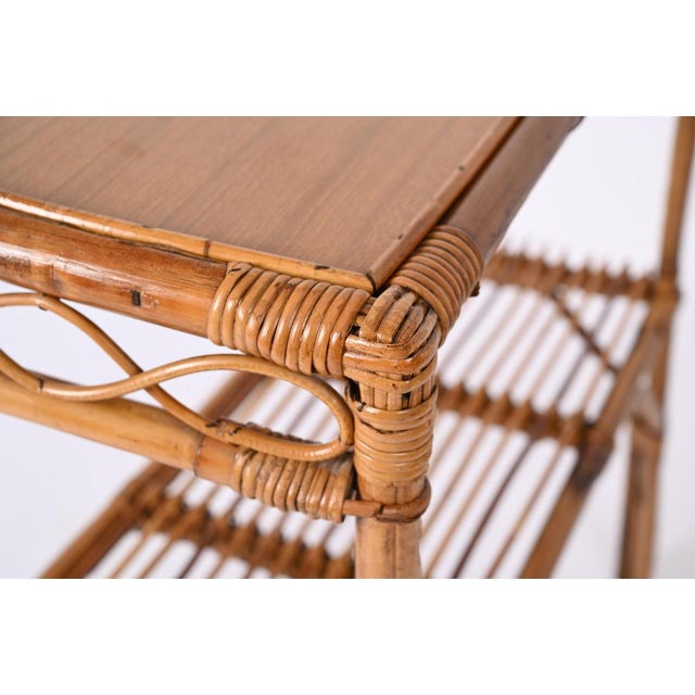 Mid-Ccentury Bamboo and Rattan Cocktail Console Table attributed to Franco Albini, 1960s For Sale - Image 10 of 18