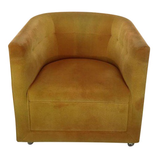 Milo Baughman Yellow Swivel Armchair | Chairish