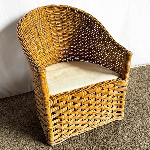 1980s Boho Chic Woven Wicker Lounge Chair For Sale - Image 5 of 9