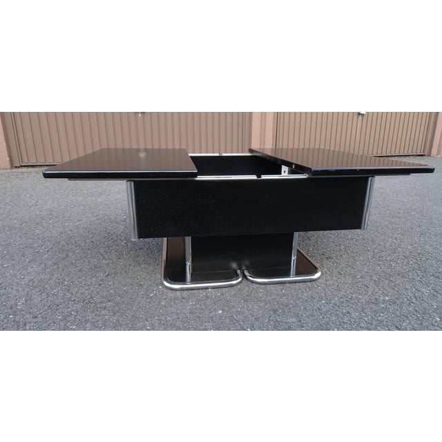 Vintage Italian Chrome and Black Ebonised Wooden Coffee Table with Hidden Bar, 1970s For Sale - Image 11 of 18