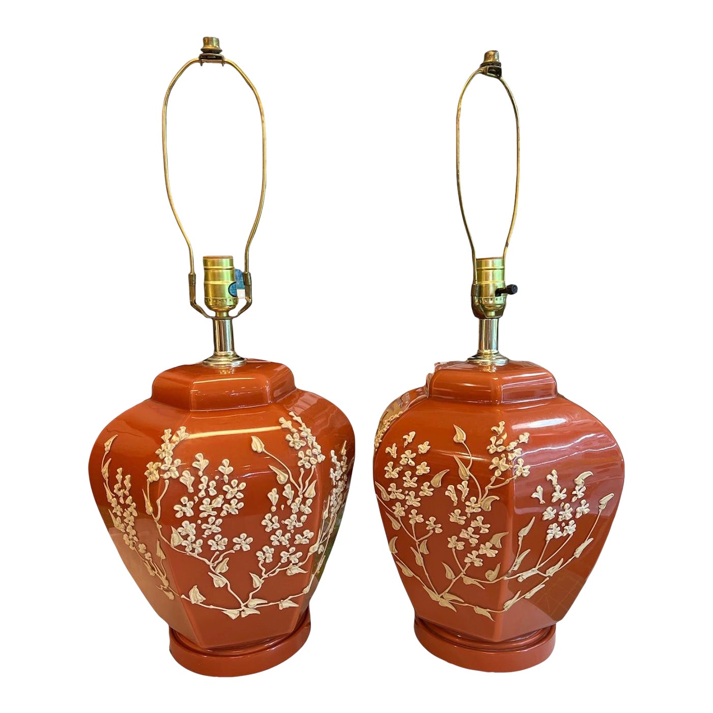 Set of Mid Century Modern Glass Ginger Jar Table Lamps With Raised