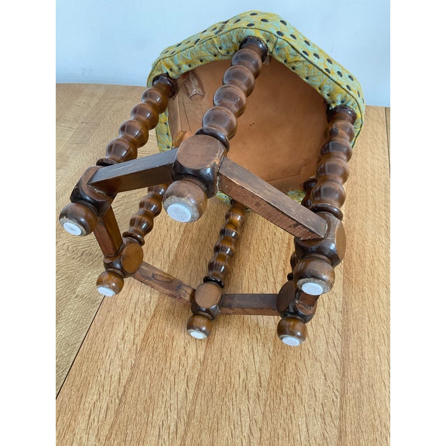 Green Vintage Mid-Century Footstool With Floral Needlepoint Tapestry For Sale - Image 8 of 8