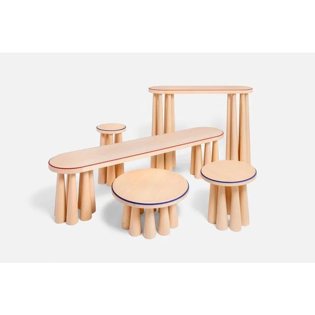 Bogdan bench by studio intervallo. Dimensions: w 180 x d 40 x h 46 cm. Materials: linden solid wood, with colored...