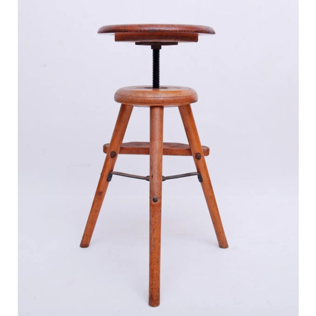 Mid-Century Modern Vintage Height Adjustable Workshop Stool, 1950s For Sale - Image 3 of 10