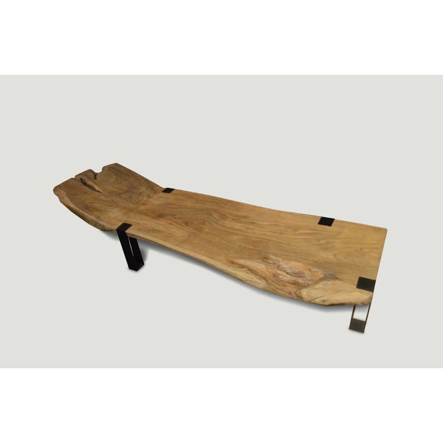 2010s Andrianna Shamaris Teak Wood and Steel Chaise For Sale - Image 5 of 5