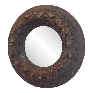 Vintage Mini Carved Italian Convex Mirror For Sale