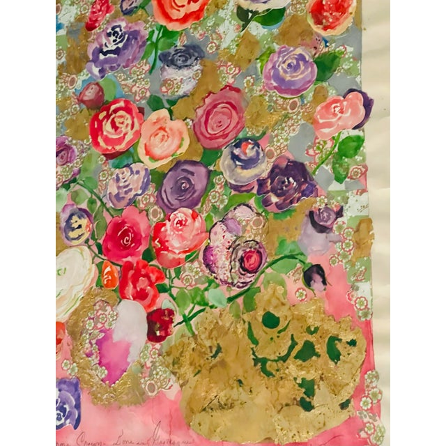 Boho Chic Framed Floral Water Color Signed, Signed Darr C 2010 For Sale - Image 3 of 13