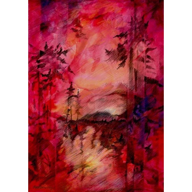 "Red Landscape" Contemporary Original Abstract Mixed Media Painting by Kathleen Ney For Sale
